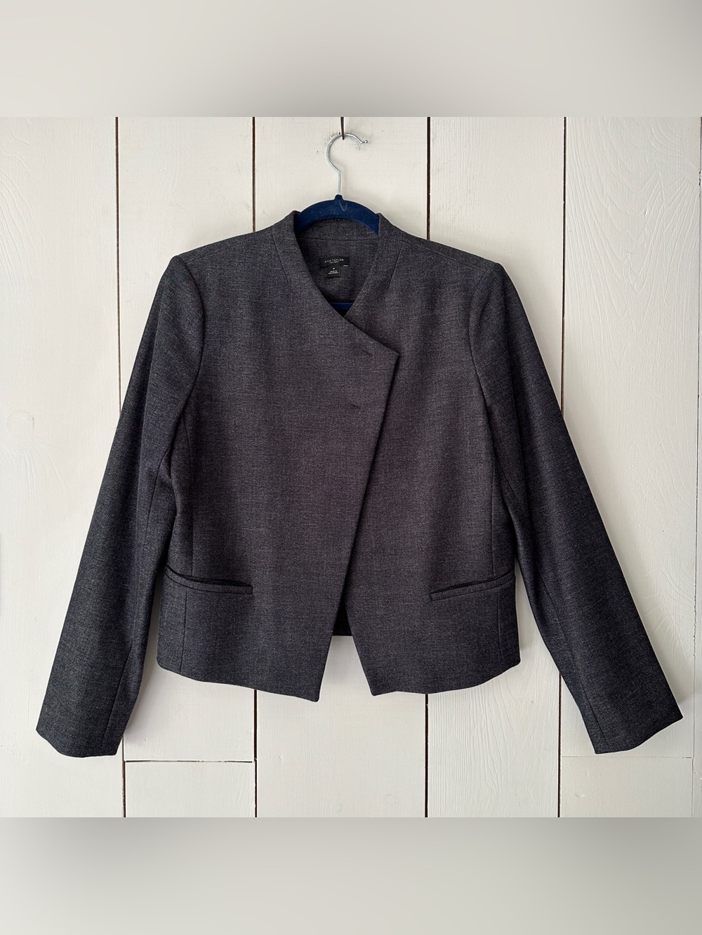 Ann Taylor Asymmetric Crop Blazer Little Jacket Sz M Gray 80s Retro New Wave